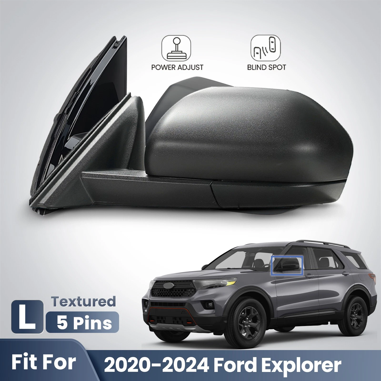 Side Mirror For 2020-2024 Ford Explorer Power Adjust W/BSD 5 Pins Left Driver LH