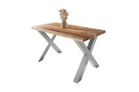 Esstisch Baumkante Massiv Mango Rough 120 X 80 X-Gestell Silber Atlas