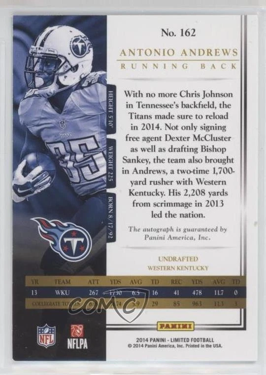 2014 Panini Limited Rookie Signatures /99 Antonio Andrews #162 Rookie Auto RC - Image 2 of 2