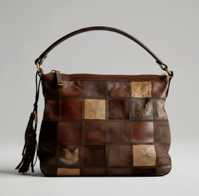 Gianni Conti Damen Schultertasche 100% Leder/Wildleder Patchwork Print Floral Med