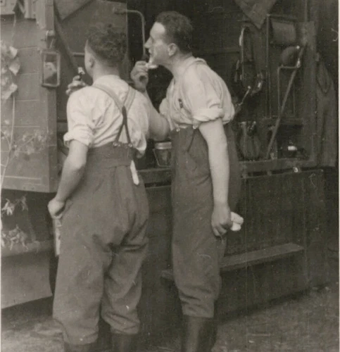 Vintage Photo German Soldiers Handsome Man Men Shaving Village ERP Gay Int WW2
