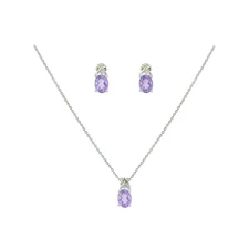 Genuine Purple Amethyst Pendant, Necklace and Earring Set