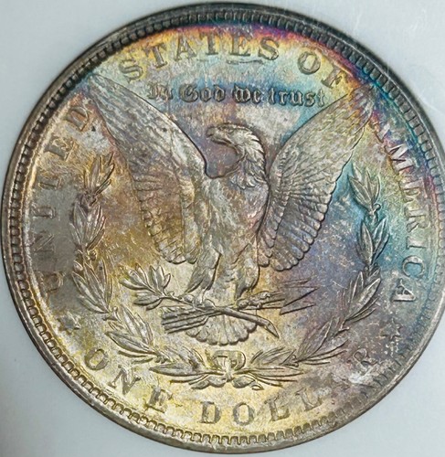 1886 P Morgan Silver Dollar NGC MS64 Binion Collection Rainbow Toned Reverse
