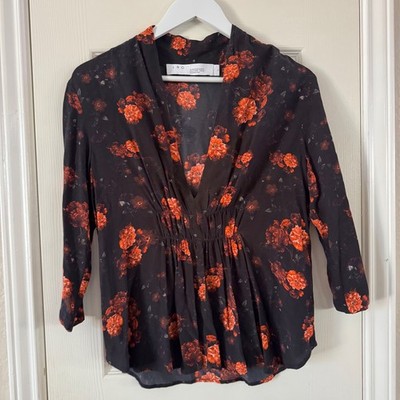 IRO Paris Floral Blouse  - Size 34 (US XS/S) V-neck semi-sheer lightweight 