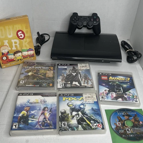 Sony PlayStation 3 PS3 Console Super Slim Bundle 250GB with 6 Games & Controller