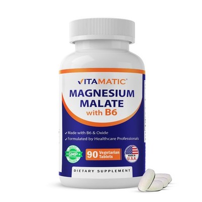 Vitamatic Magnesium Malate 2000mg per Serving - 90 Vegetarian Tablets - Added B6