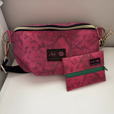Makeup Junkie Bags Sidekick and Micro in Pink Python Print