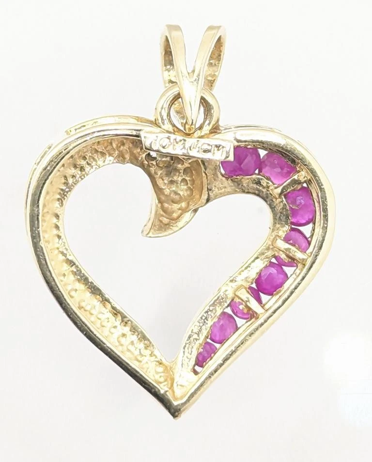 10K 2-Tone Gold 1.7g Ruby Open Heart Ribbon Twist Eternal Love Pendant - Image 4 of 4