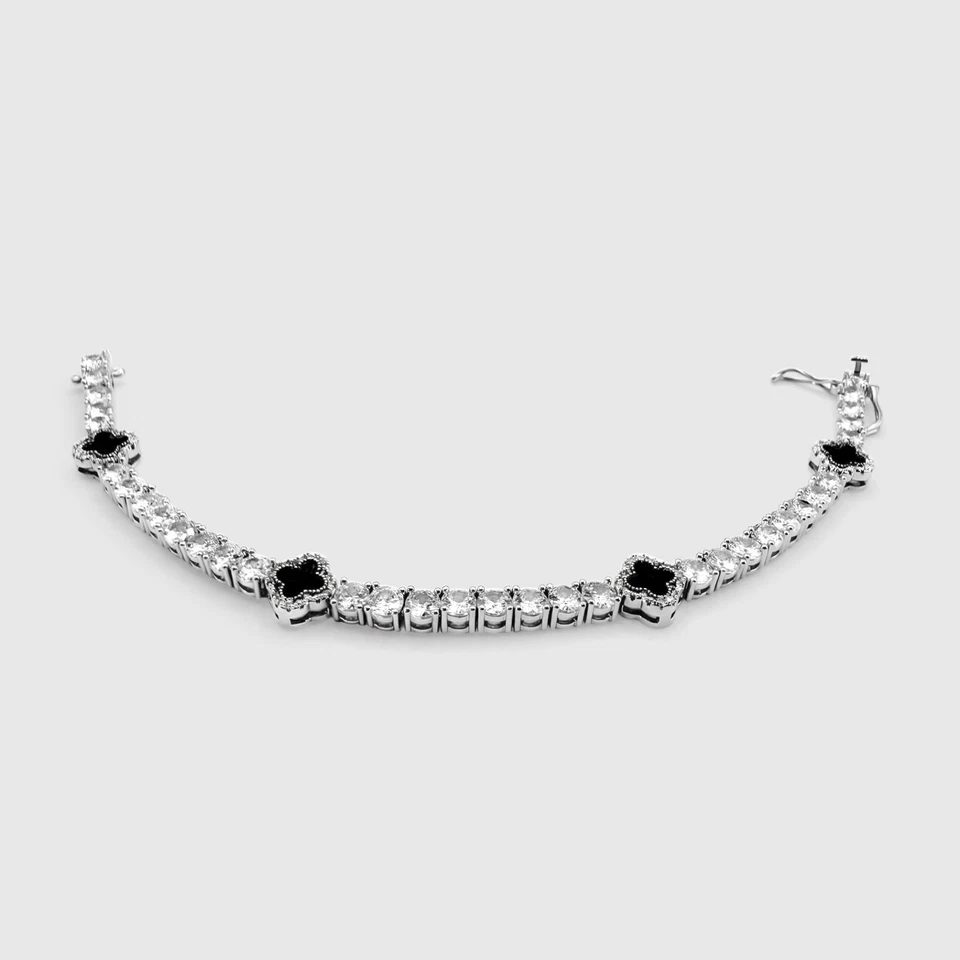 "Brazalete tenis de diamantes trébol de cuatro hojas de la suerte cadena joyería oro 18 quilates -7""" Foto 3 de 4