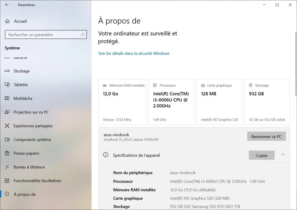 Asus Vivobook 15,6" - Core i3 6006U @2Ghz - SSD 1To - RAM 12Go - Photo 2/4
