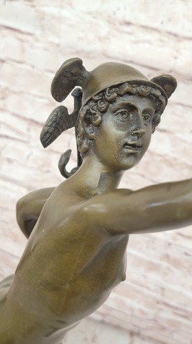 Statua scultura bronzo splendida Mercurio Hermes firmata Bologna' decoro marmo - Foto 7 di 10