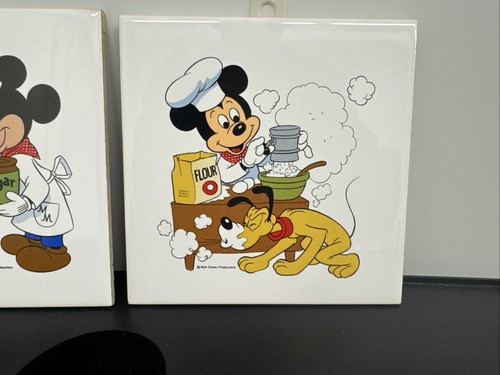 Paar Vintage Disney Mickey Mouse & Pluto Keramik Aufhänger Fliesenuntersetzer - Bild 3 von 4