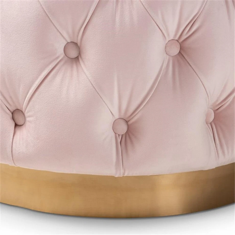 Baxton Studio Valeria Modern Tufted Velvet Ottoman in Light Pink and Gold - Image 2 of 4