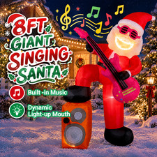 8FT Christmas Inflatable Santa with Built-in Music and Animated Light-Up Mouth
