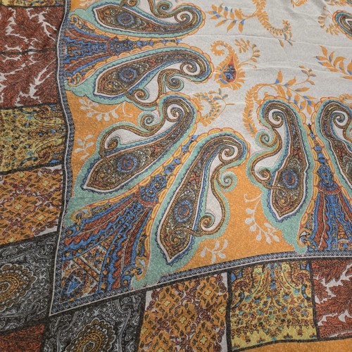 Etro Milano Scarf Paisley Orange Teal Multi Colored Patches Flowing 52" Square - Picture 3 of 5