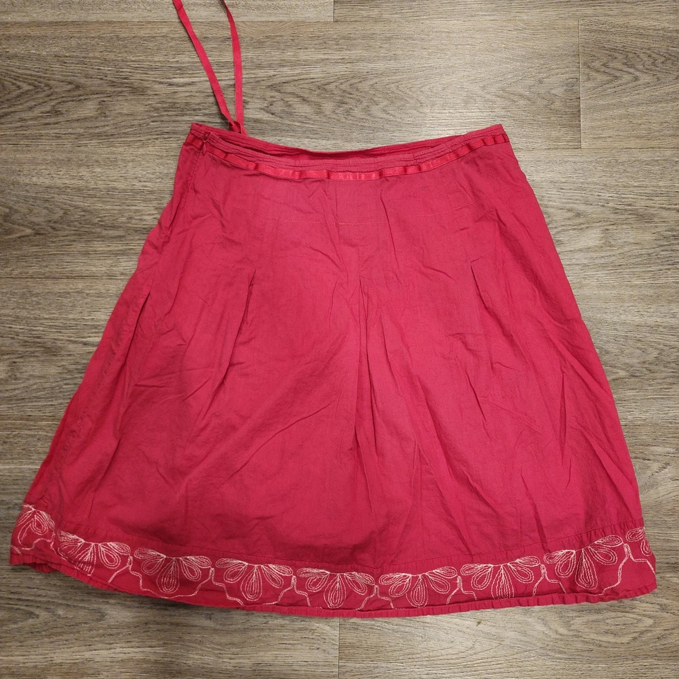 Falda midi de algodón para mujer Nine & Company 14 cremallera lateral bordada ribete rosa Foto 4 de 4