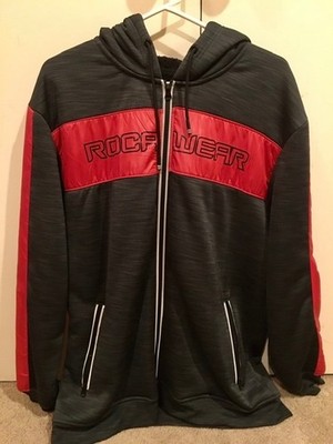Rocawear Men's Colorblock Black/Red Full Zip Hooded Lined Hoodie Pockets size XL