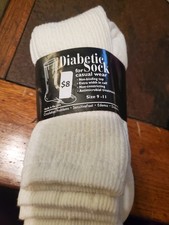 New 3 Pack White Unisex Diabetic Crew Socks Size 9-11