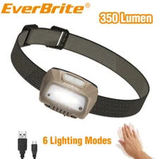 EverBrite Rechargeable Headlamp 6 Modes LED Bright Motion Sensor Head Lamp Khaki