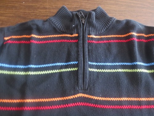 VGC Talbots Kids Black colorful striped zip neck front sweater size 4 6 10 - Picture 5 of 7