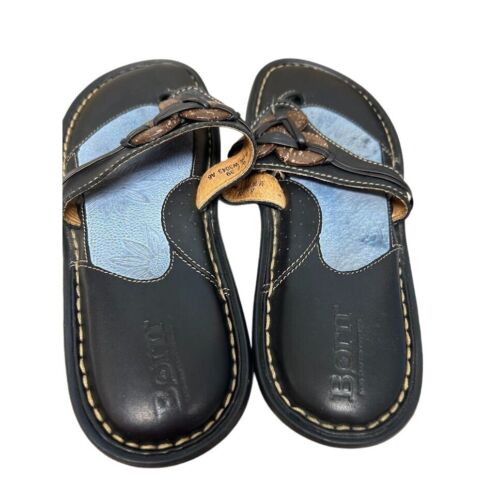 Born Womens Black Leather Slide Sandals Size 8/39 Comfortable Casual Footwear - Picture 2 of 7