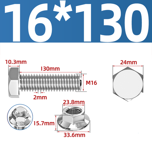 304 Stainless Hex Flange Bolts With Free Serrated Flanged Nuts M10 M14 M16 M20 - Picture 106 of 138