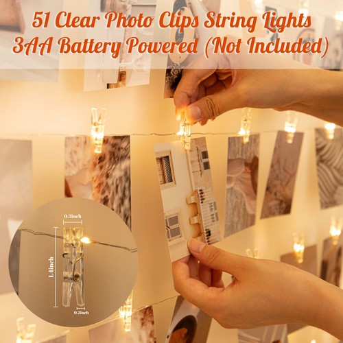 50 LED Photo Clips String Lights with 51 Clear Clips for Dorm Bedroom Christmas - Picture 7 of 7