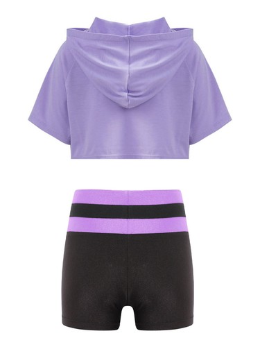 Girls Sportwear Contrast Dance Outfit With Shorts Dancewear Performance Costume - Picture 35 of 58