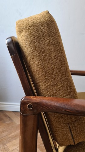 Mustard Linen Century Vintage Danish Style Armchair 1960s-70s - Picture 4 of 6