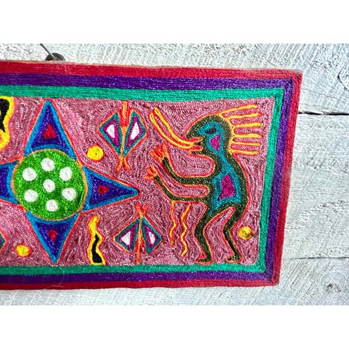 Huichol Indian yarn painting Mexican folk art wall art small thread painting - Picture 4 of 7