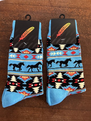 Nuevos calcetines estilo nativo americano navajo zuni azul suroeste azteca tribal 2 pares - Imagen 4 de 12