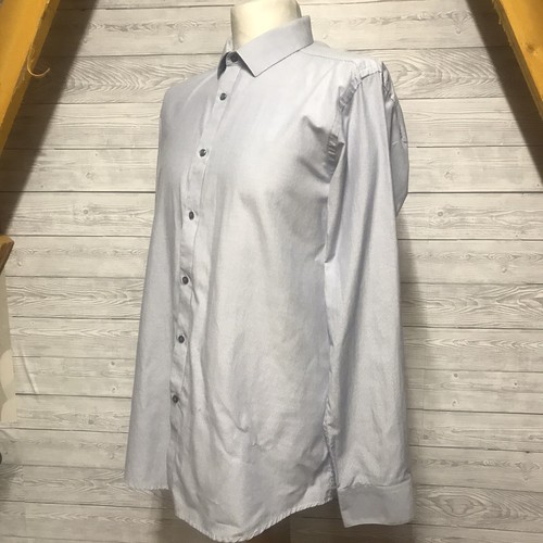 NEXT Mens Cotton Blue Shirt Size Large 16.5” Striped Long Sleeve Smart Casual - Picture 3 of 8