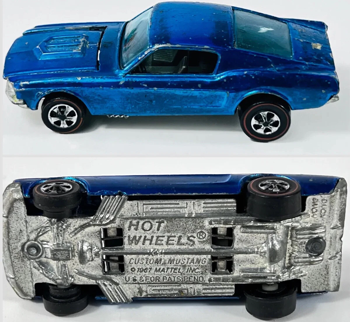 Hot Wheels Redline 1968 RARE HK Hong Kong BLUE Custom Mustang Brn