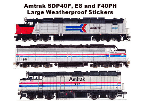 Amtrak SDP40F, E8 and F40PH 3 Large 2.5"x9-10" Stickers Andy Fletcher - Picture 1 of 1