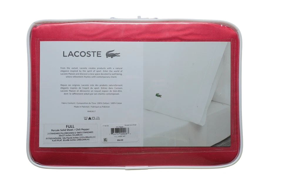 Juego completo de sábanas lisas 100 % algodón percal Lacoste chile 17138138 Foto 2 de 4