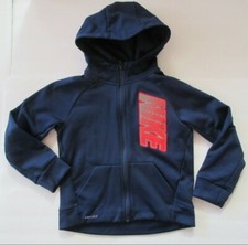 NIKE Dri Fit Boy's Unisex Size 7 Navy Blue Full Zip Logo Polyester Hooded Jacket
