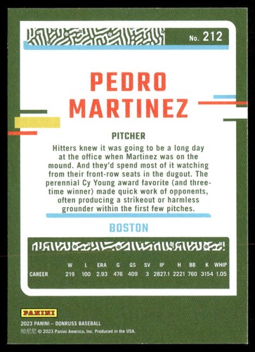 Tarjeta de béisbol Pedro Martínez 2023 Donruss #212 Boston Red Sox - Imagen 2 de 2