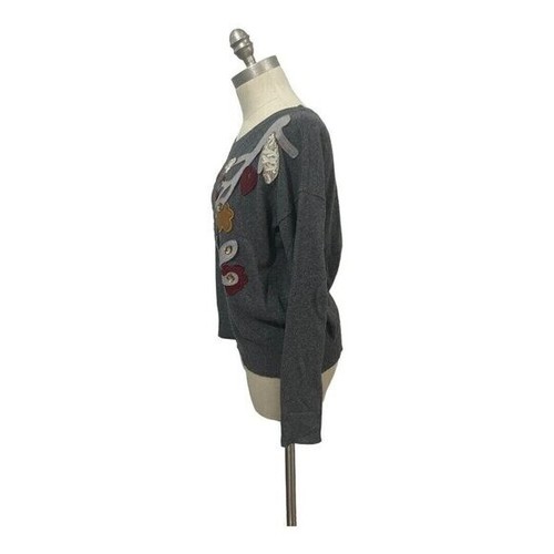 Applique Art To Wear Sweater Made In Italy Wool Blend Gray Medium - Picture 5 of 7