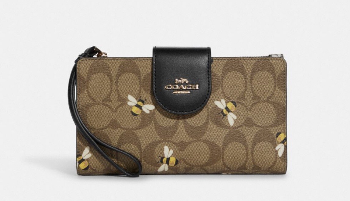 NWT COACH Tech Phone Wallet In Signature Canvas Leather With Bee