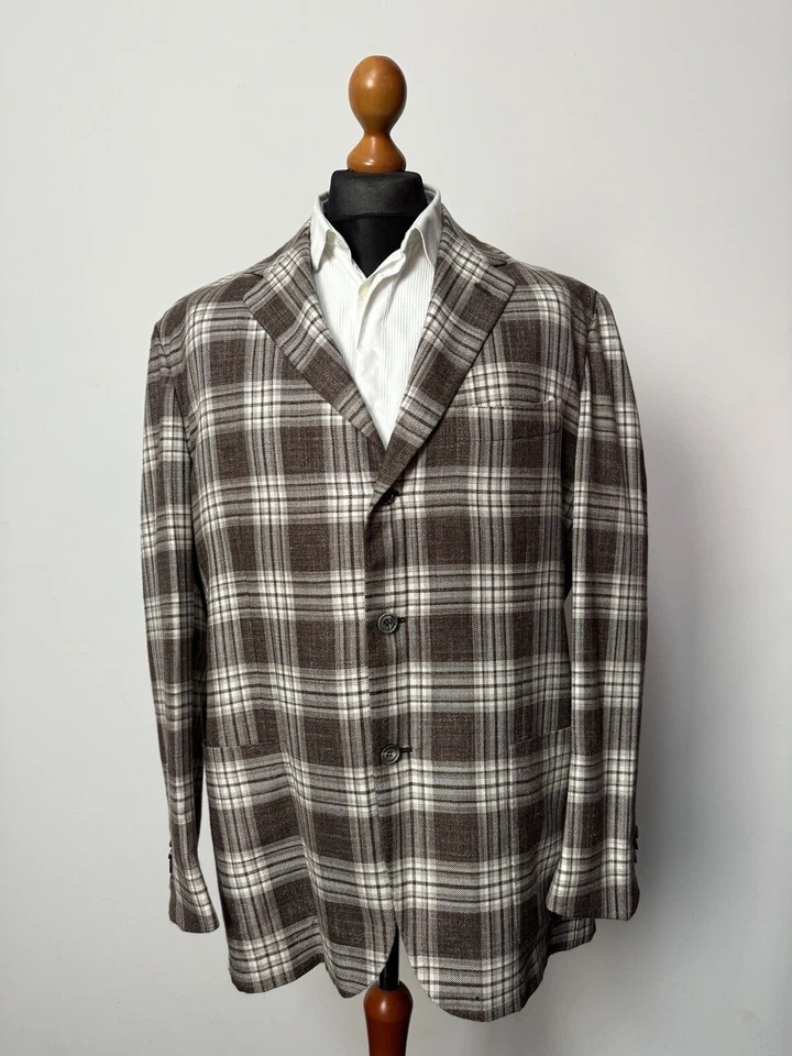 Chaqueta deportiva a cuadros Kiton Plaid 3 btn lana cachemir seda lino IT58 US48 p2p 24 Foto 2 de 4