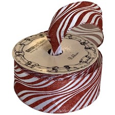 Red Glitter Striped Wired Ribbon - 2 1/2" x 25 Yards, Candy Cane, Christmas