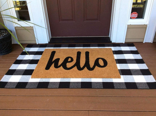 Buffalo Check Rug - Black and White Plaid Door Mat Outdoor - Farmhouse Rugs for - Picture 2 of 7