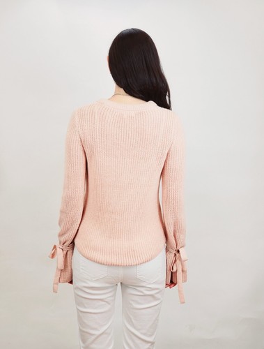 Yemak Women's Long Bell Sleeve with Bow Ties Waffle Knit Sweater Pullover MK8214 - 第 10/13 張圖片