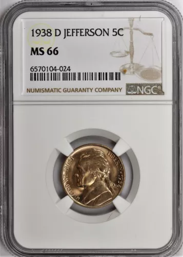 1938-D Jefferson Nickel NGC Certified MS66 -Gem from Freshly Certified Rolls