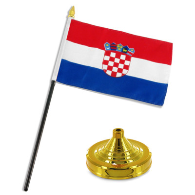 Croatia 4''x6'' Flag Desk Set Table Stick Gold Base