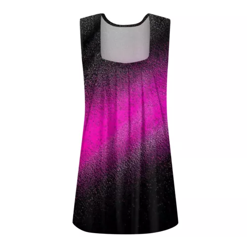 Damen Sommer Plissee Quadratischer Ausschnitt Ärmellos Tank Top Farbverlauf Bedruckt T-Shirt - Bild 36 von 51