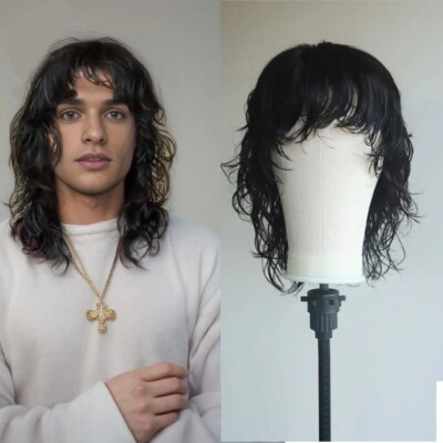 Wavy Wig For Boy Retro Style 13X6 Lace Front Human Hair Wigs With Bangs For Men