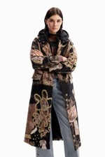 Rare Now, Fab Desigual Graffiti Detachable Jacquard Arty Coat, Uk Xl