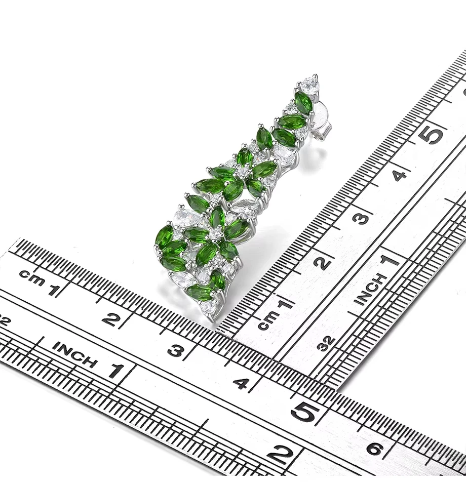 Pendientes colgantes de flores de plata 925 con piedras preciosas de diopsido de cromo natural de 4 quilates Foto 3 de 4