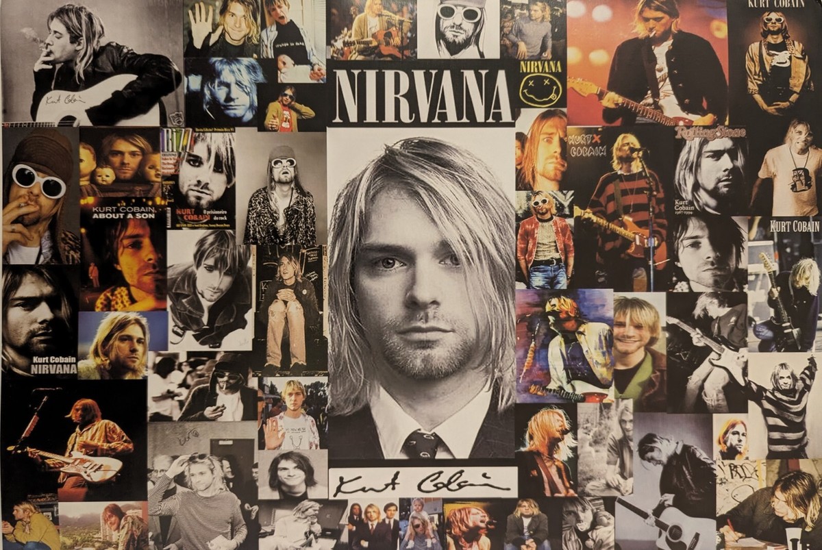 MUSIC POSTER ~ Nirvana Kurt Cobain 1990's Collage Bleach